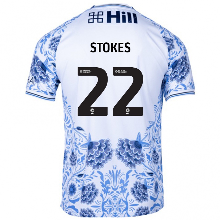 Kandiny Uomo Maglia Josh Stokes #22 Bianco Blu Kit Gara Away 2024/25 Maglietta