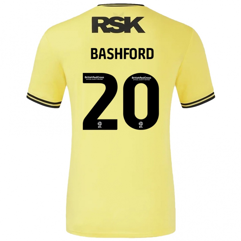 Kandiny Hombre Camiseta Mary Bashford #20 Amarillo Negro 2ª Equipación 2024/25 La Camisa