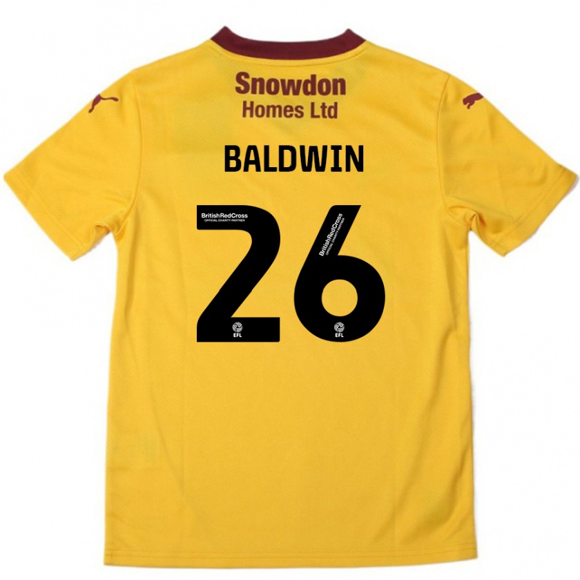 Kandiny Uomo Maglia Jack Baldwin #26 Arancione Borgogna Kit Gara Away 2024/25 Maglietta