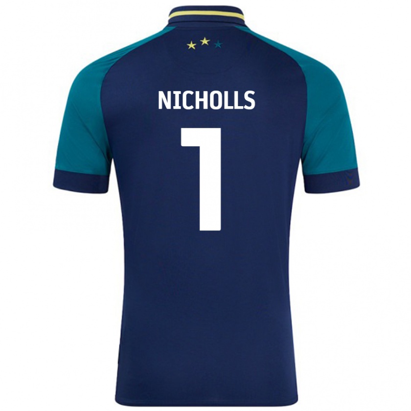 Kandiny Hombre Camiseta Lee Nicholls #1 Azul Marino Verde Oscuro 2ª Equipación 2024/25 La Camisa