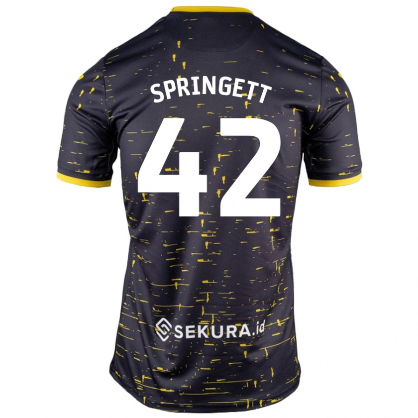 Kandiny Uomo Maglia Tony Springett #42 Nero Giallo Kit Gara Away 2024/25 Maglietta