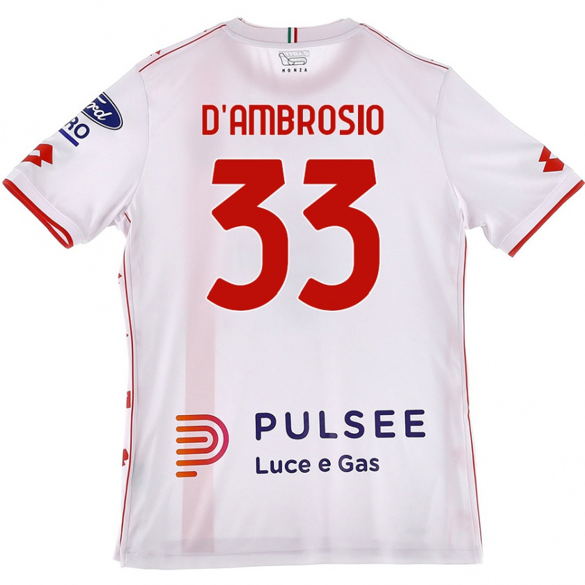 Kandiny Män Danilo D'ambrosio #33 Vit Röd Bortatröja Matchtröjor 2024/25 Tröjor T-Tröja