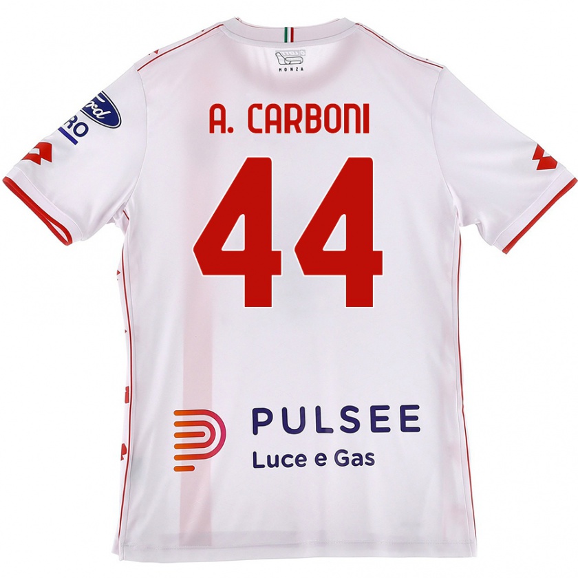 Kandiny Hombre Camiseta Andrea Carboni #44 Blanco Rojo 2ª Equipación 2024/25 La Camisa