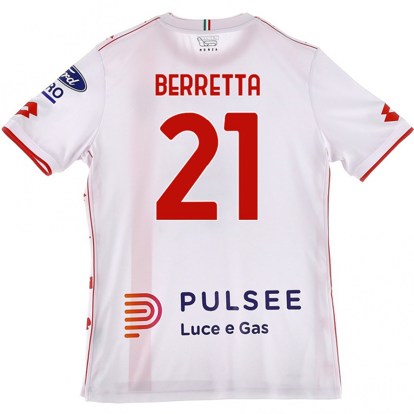 Kandiny Hombre Camiseta Alessandro Berretta #21 Blanco Rojo 2ª Equipación 2024/25 La Camisa