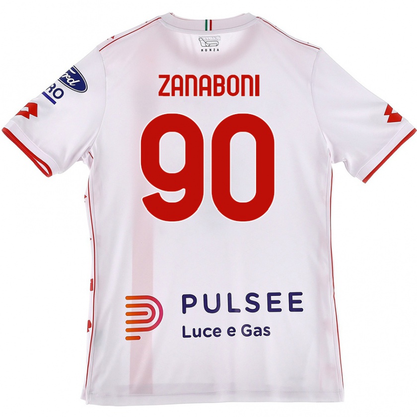 Kandiny Uomo Maglia Emanuele Zanaboni #90 Bianco Rosso Kit Gara Away 2024/25 Maglietta