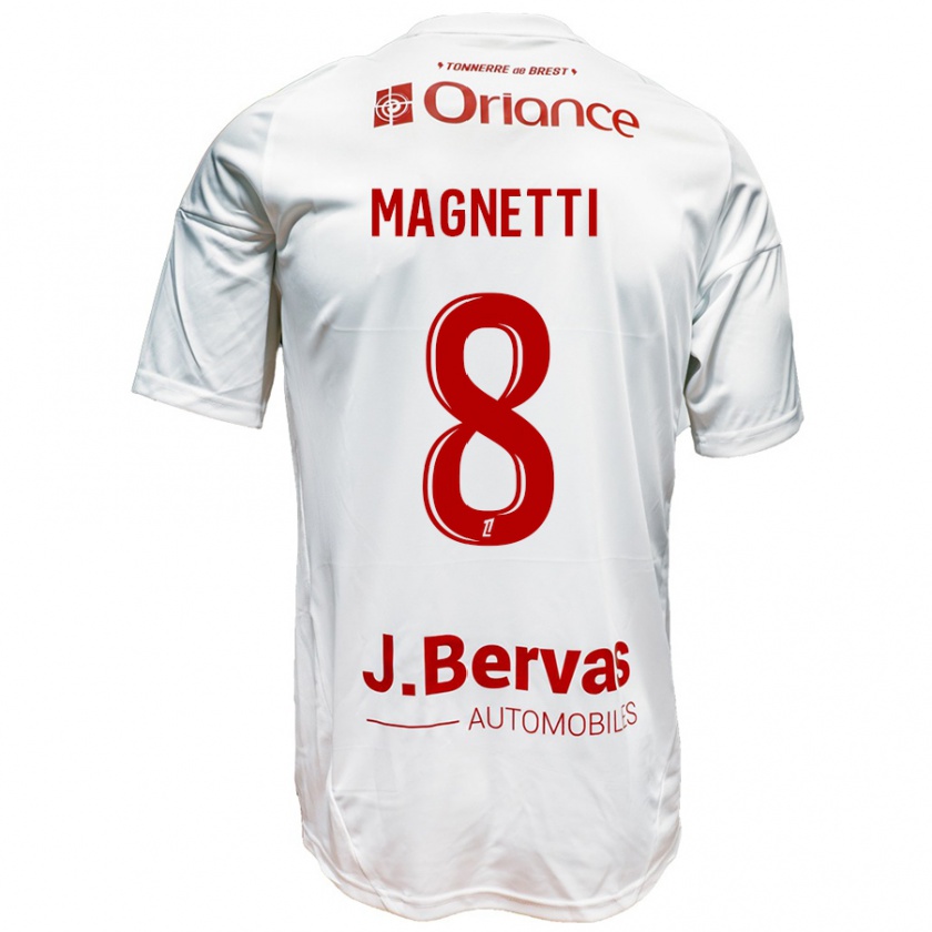 Kandiny Uomo Maglia Hugo Magnetti #8 Bianco Rosso Kit Gara Away 2024/25 Maglietta