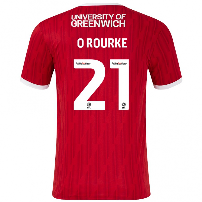 Kandiny Mujer Camiseta Sophie O'rourke #21 Rojo Blanco 1ª Equipación 2024/25 La Camisa