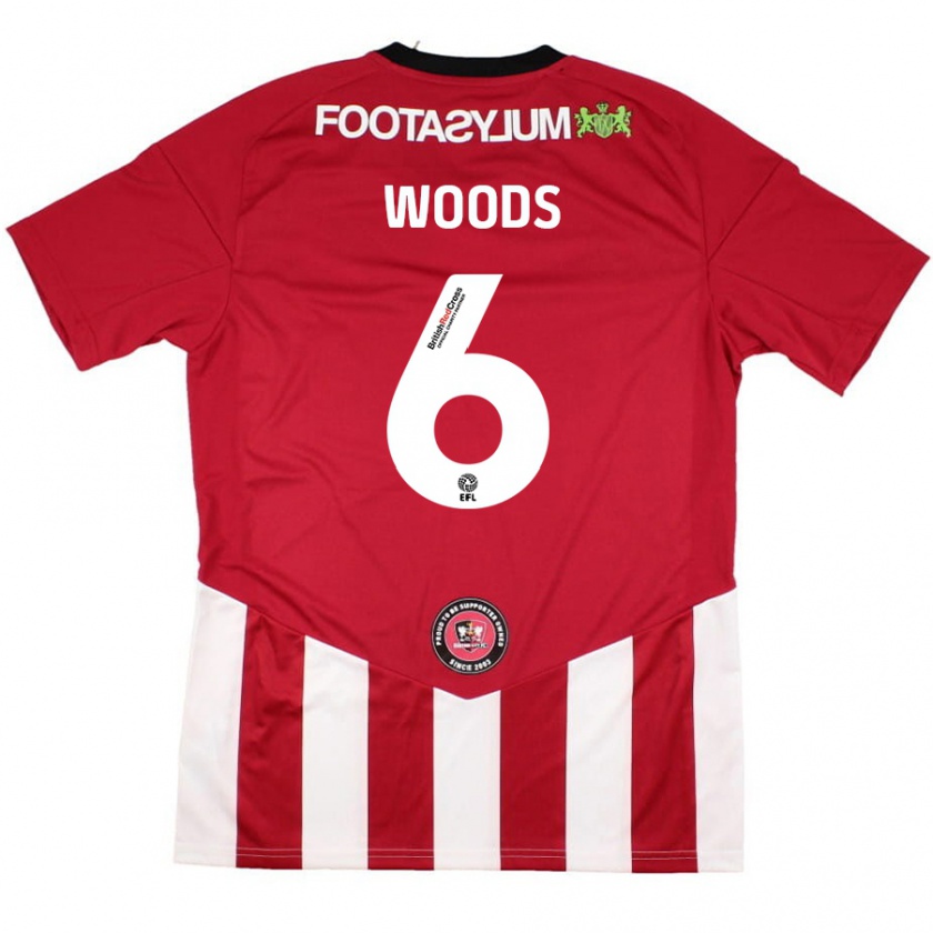 Kandiny Mujer Camiseta Ryan Woods #6 Rojo Blanco 1ª Equipación 2024/25 La Camisa