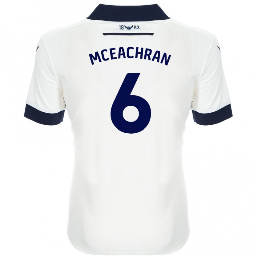 Kandiny Mujer Camiseta Josh Mceachran #6 Blanco Azul Marino 2ª Equipación 2024/25 La Camisa