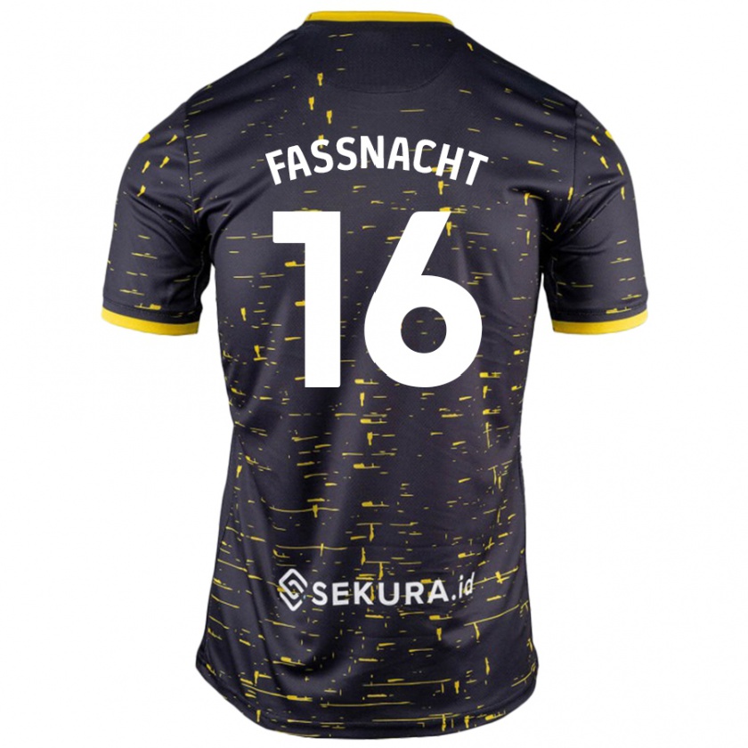 Kandiny Mujer Camiseta Christian Fassnacht #16 Negro Amarillo 2ª Equipación 2024/25 La Camisa