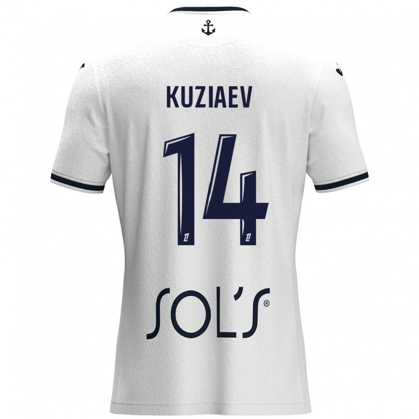 Kandiny Mujer Camiseta Daler Kuzyaev #14 Blanco Azul Oscuro 2ª Equipación 2024/25 La Camisa