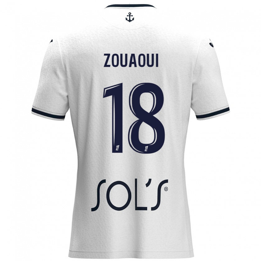 Kandiny Mujer Camiseta Yanis Zouaoui #18 Blanco Azul Oscuro 2ª Equipación 2024/25 La Camisa