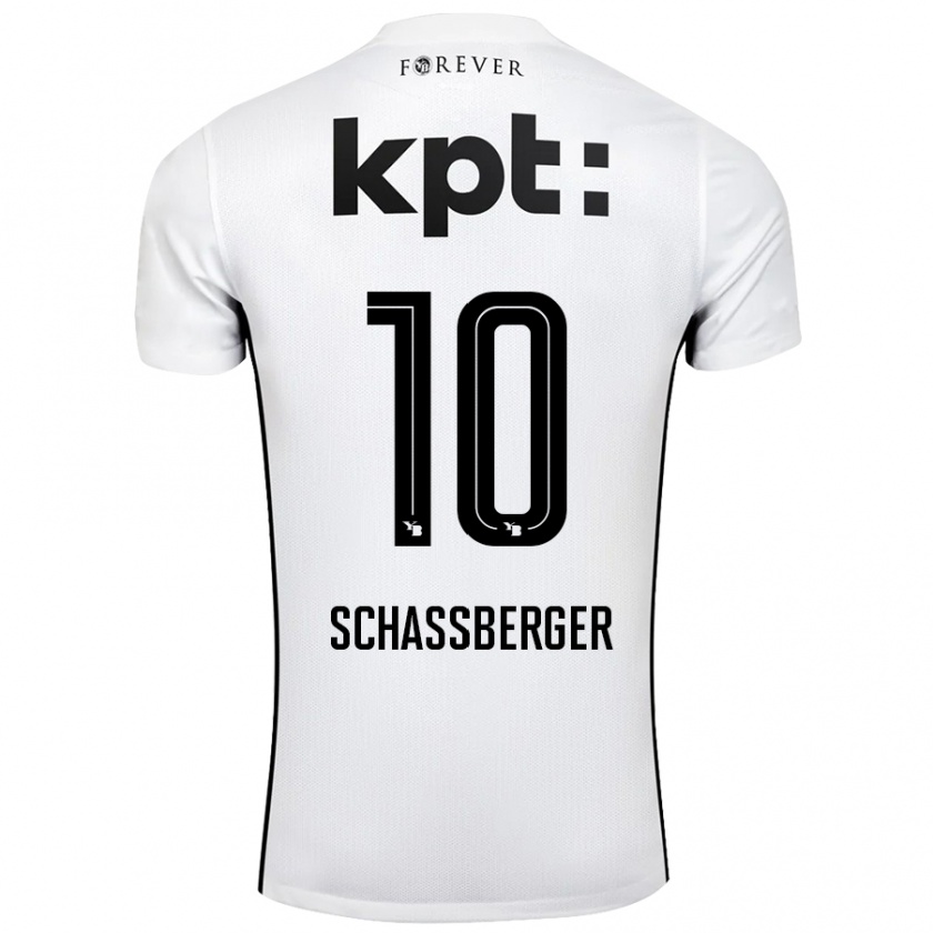 Kandiny Mujer Camiseta Julia Schassberger #10 Blanco Negro 2ª Equipación 2024/25 La Camisa