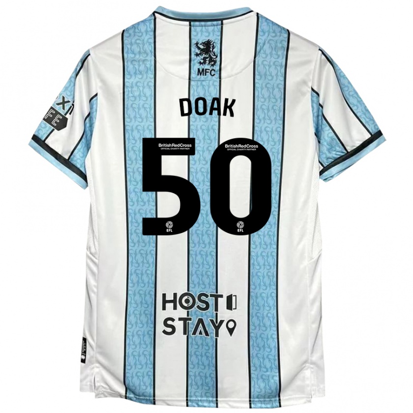 Kandiny Bambino Maglia Ben Doak #50 Bianco Blu Kit Gara Away 2024/25 Maglietta