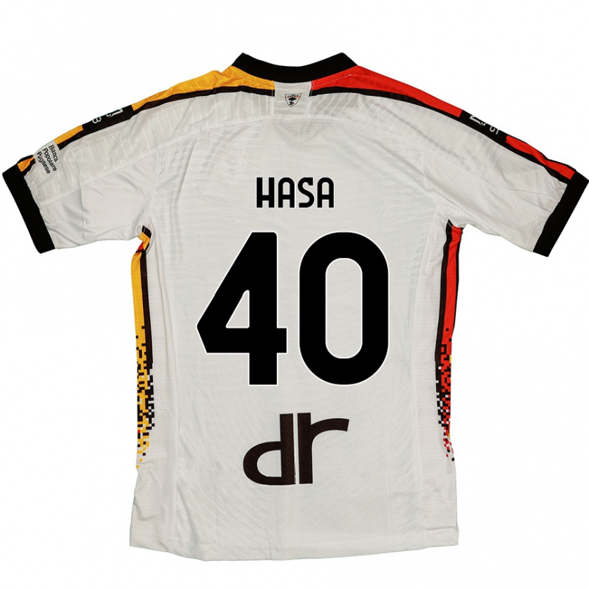 Kandiny Bambino Maglia Luis Hasa #40 Bianco Nero Kit Gara Away 2024/25 Maglietta