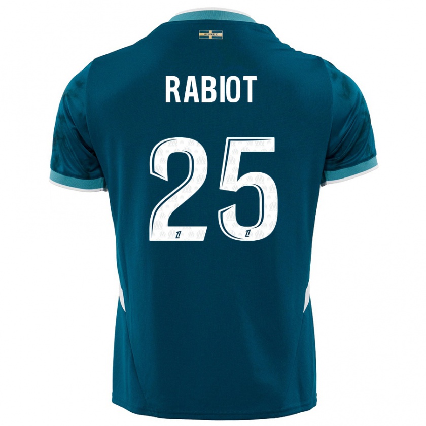 Kandiny Bambino Maglia Adrien Rabiot #25 Turchese Blu Kit Gara Away 2024/25 Maglietta