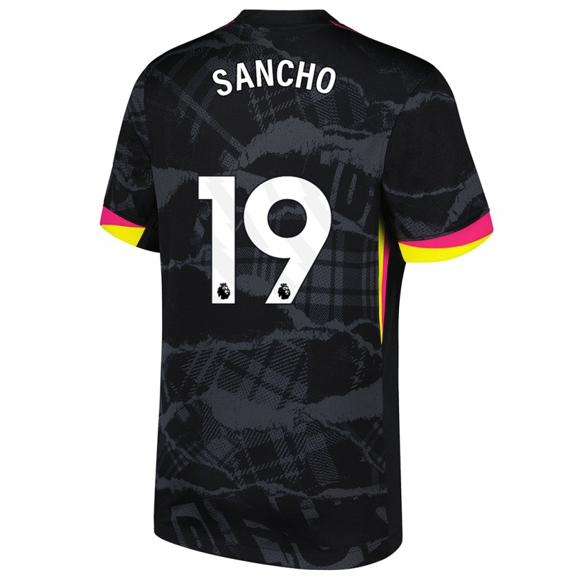 Kandiny Bambino Maglia Jadon Sancho #19 Nero Rosa Kit Gara Third 2024/25 Maglietta