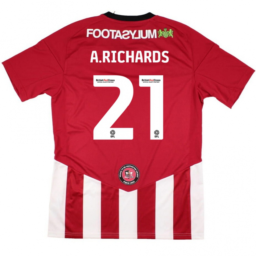 Kandiny Bambino Maglia Amani Richards #21 Rosso Bianco Kit Gara Home 2024/25 Maglietta