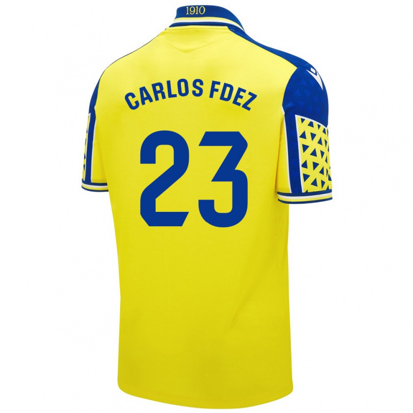 Kandiny Bambino Maglia Carlos Fernández #23 Giallo Blu Kit Gara Home 2024/25 Maglietta