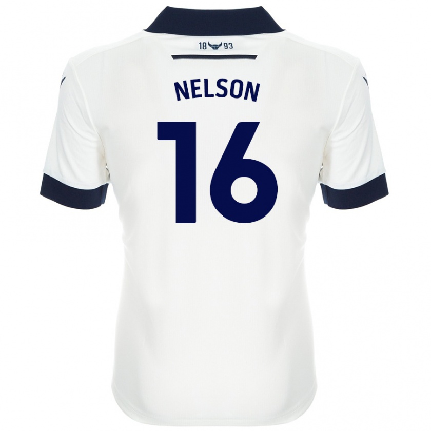 Kandiny Bambino Maglia Ben Nelson #16 Bianco Blu Navy Kit Gara Away 2024/25 Maglietta