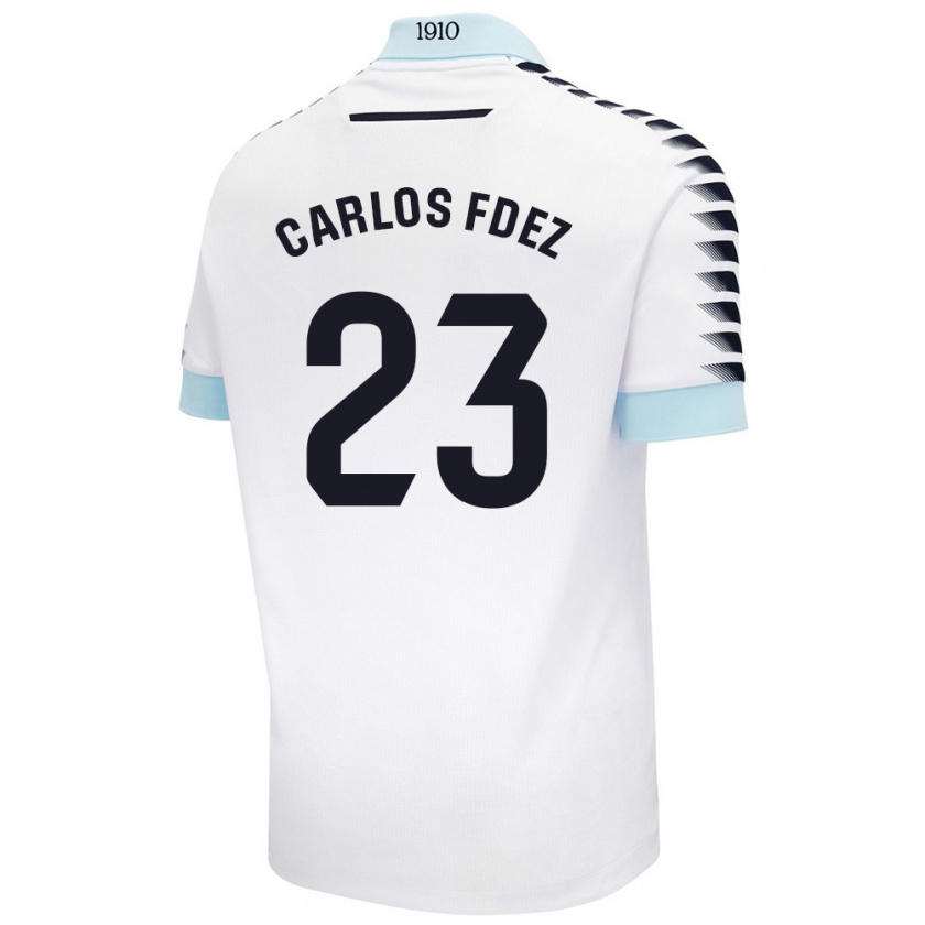 Kandiny Bambino Maglia Carlos Fernández #23 Bianco Blu Kit Gara Away 2024/25 Maglietta