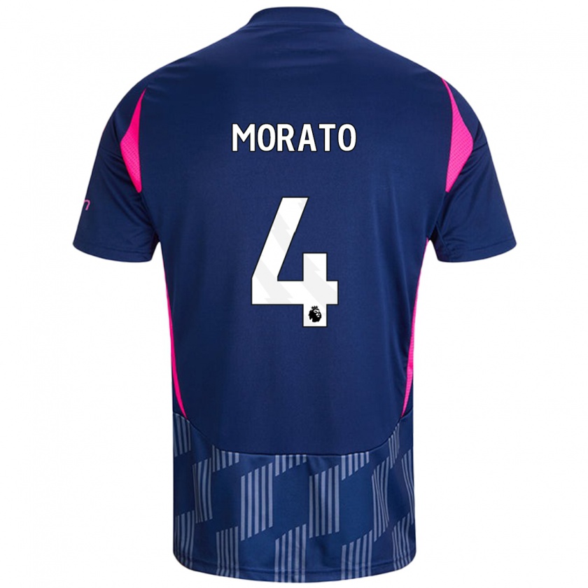 Kandiny Bambino Maglia Morato #4 Blu Royal Rosa Kit Gara Away 2024/25 Maglietta