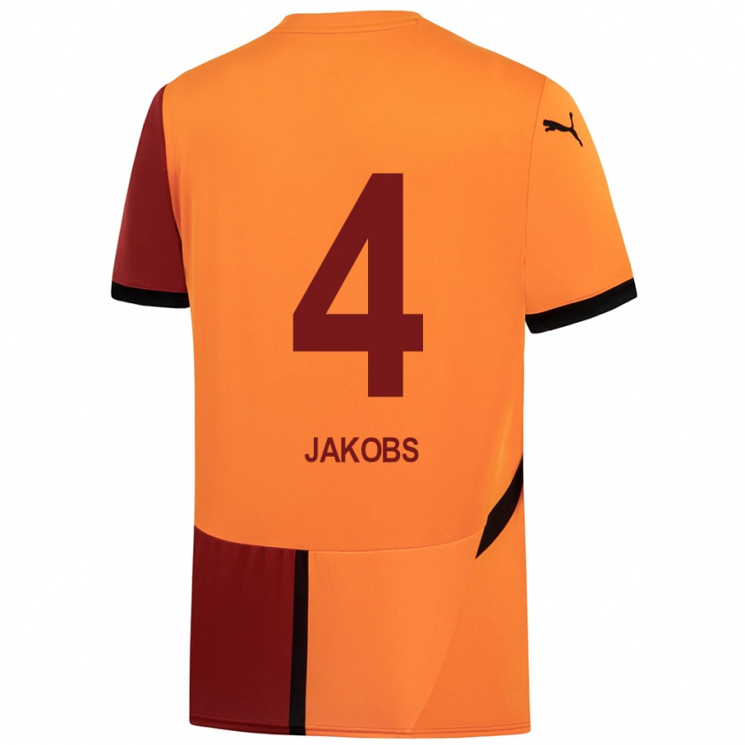 Kandiny Bambino Maglia Ismail Jakobs #4 Giallo Rosso Kit Gara Home 2024/25 Maglietta