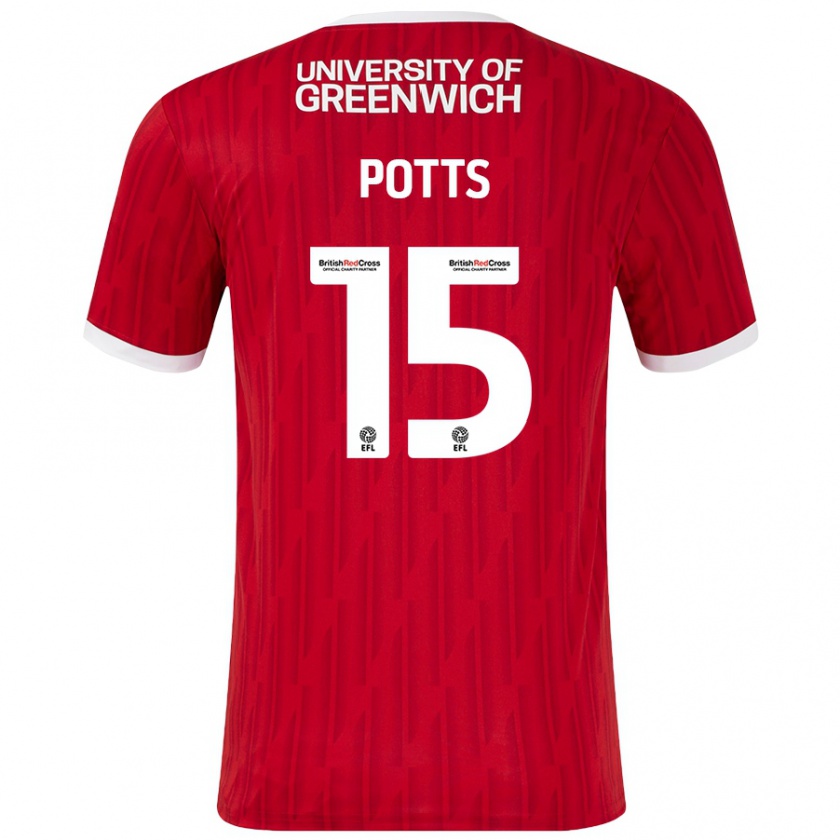 Kandiny Bambino Maglia Dan Potts #15 Rosso Bianco Kit Gara Home 2024/25 Maglietta