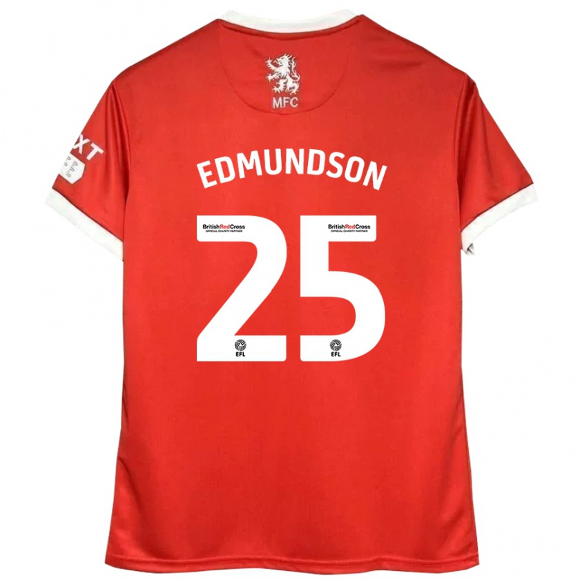 Kandiny Bambino Maglia George Edmundson #25 Rosso Bianco Kit Gara Home 2024/25 Maglietta