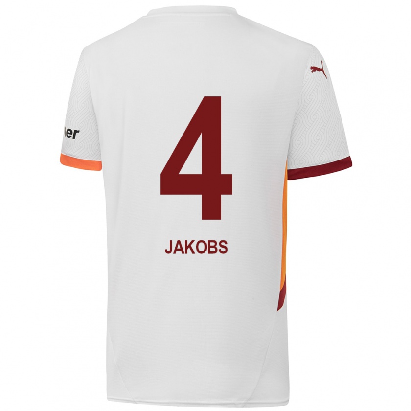 Kandiny Bambino Maglia Ismail Jakobs #4 Bianco Giallo Rosso Kit Gara Away 2024/25 Maglietta