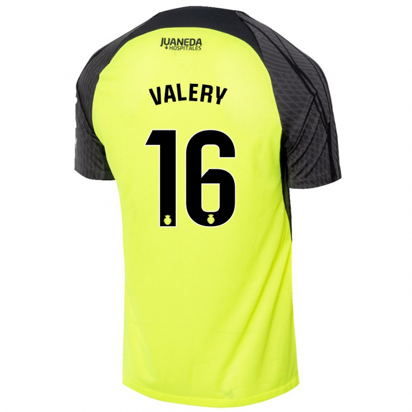 Kandiny Bambino Maglia Valery Fernández #16 Verde Fluorescente Nero Kit Gara Away 2024/25 Maglietta