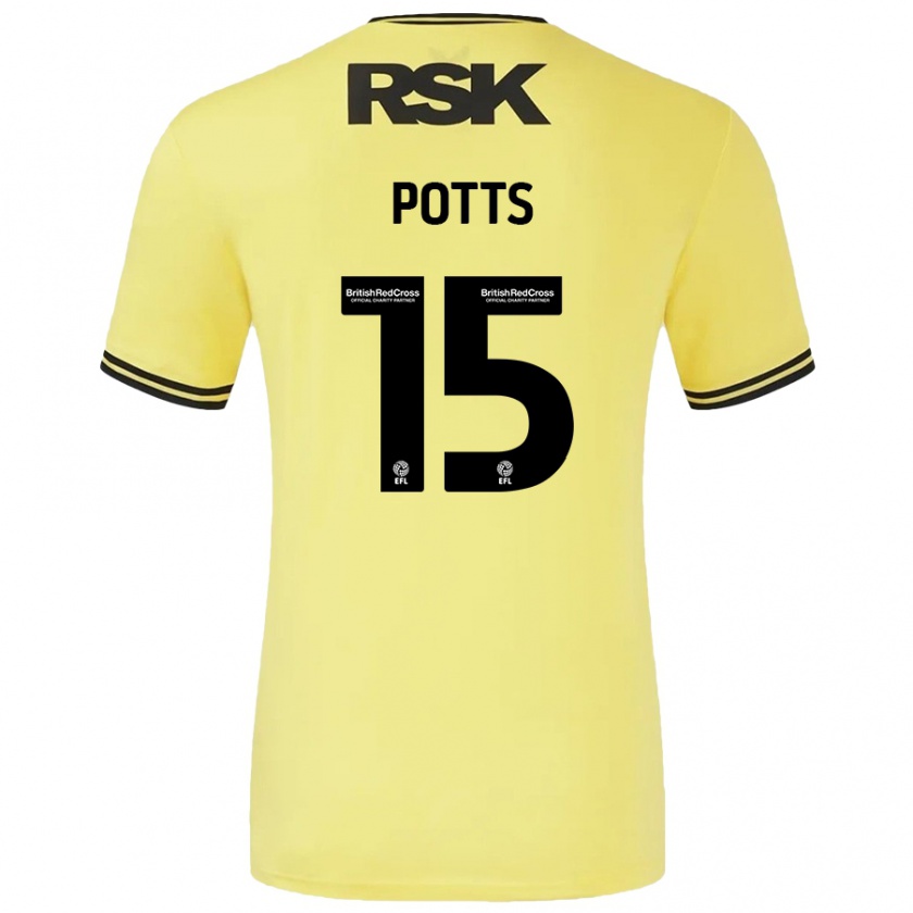 Kandiny Bambino Maglia Dan Potts #15 Giallo Nero Kit Gara Away 2024/25 Maglietta