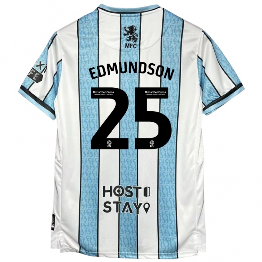 Kandiny Bambino Maglia George Edmundson #25 Bianco Blu Kit Gara Away 2024/25 Maglietta