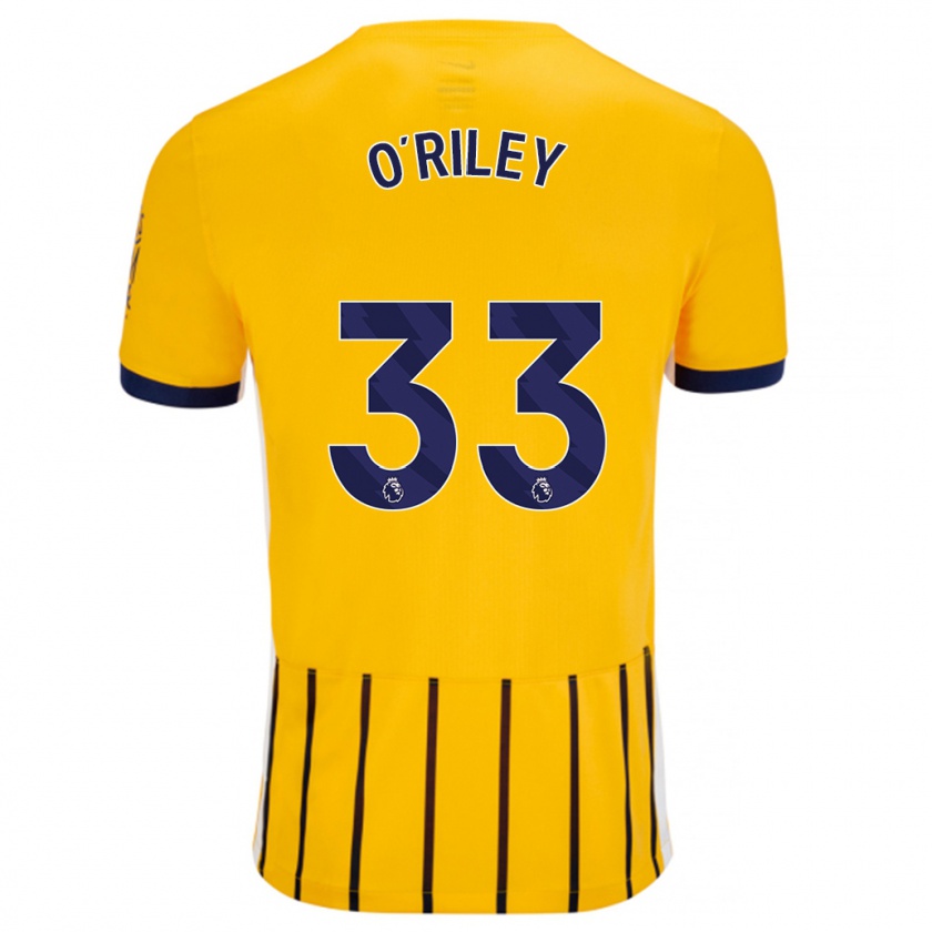 Kandiny Bambino Maglia Matt O'riley #33 Oro Blu A Righe Sottili Kit Gara Away 2024/25 Maglietta