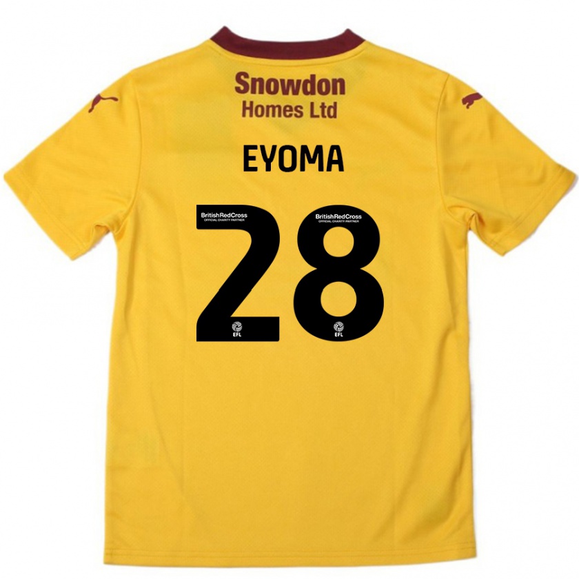 Kandiny Bambino Maglia Timothy Eyoma #28 Arancione Borgogna Kit Gara Away 2024/25 Maglietta