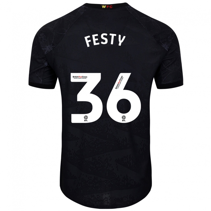 Kandiny Bambino Maglia Festy Ebosele #36 Nero Bianco Kit Gara Away 2024/25 Maglietta