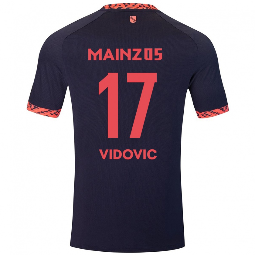 Kandiny Uomo Maglia Gabriel Vidovic #17 Blu Corallo Rosso Kit Gara Away 2024/25 Maglietta