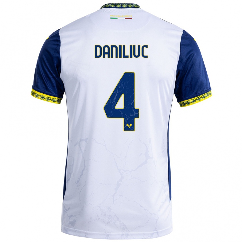 Kandiny Uomo Maglia Flavius Daniliuc #4 Bianco Blu Kit Gara Away 2024/25 Maglietta