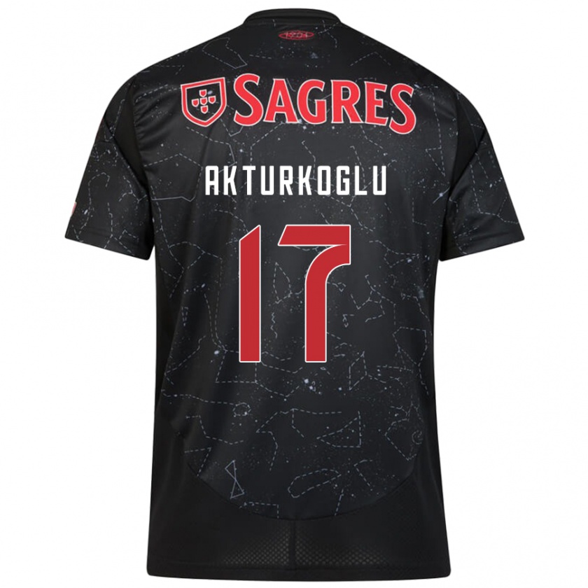 Kandiny Donna Maglia Kerem Aktürkoğlu #17 Nero Rosso Kit Gara Away 2024/25 Maglietta