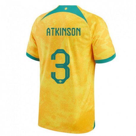 Kandiny Bambino Maglia Australia Nathaniel Atkinson #3 D'oro Kit Gara Home 22-24 Maglietta