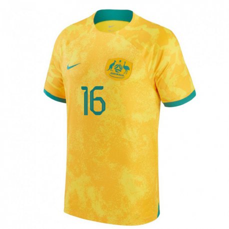 Kandiny Niño Camiseta Australia Aziz Behich #16 Dorado 1ª Equipación 22-24 La Camisa