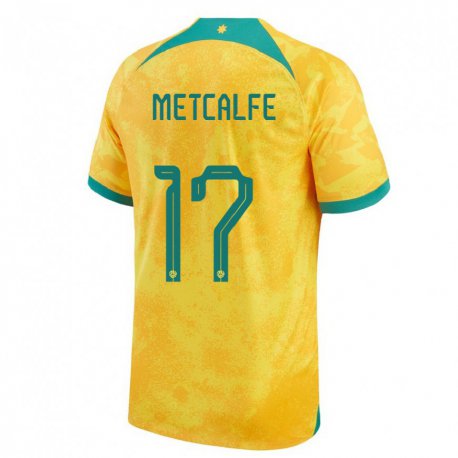 Kandiny Niño Camiseta Australia Connor Metcalfe #17 Dorado 1ª Equipación 22-24 La Camisa