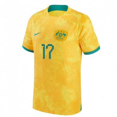 Kandiny Niño Camiseta Australia Connor Metcalfe #17 Dorado 1ª Equipación 22-24 La Camisa