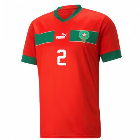 Kandiny Kinderen Marokkaans Achraf Hakimi #2 Rood Thuisshirt Thuistenue 22-24 T-shirt België