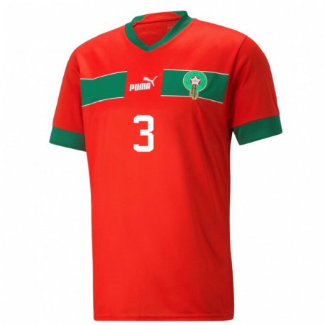 Kandiny Kinderen Marokkaans Noussair El Mazraoui #3 Rood Thuisshirt Thuistenue 22-24 T-shirt België