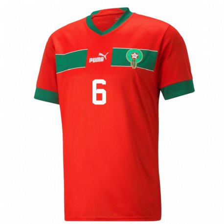 Kandiny Kinderen Marokkaans Romain Saiss #6 Rood Thuisshirt Thuistenue 22-24 T-shirt