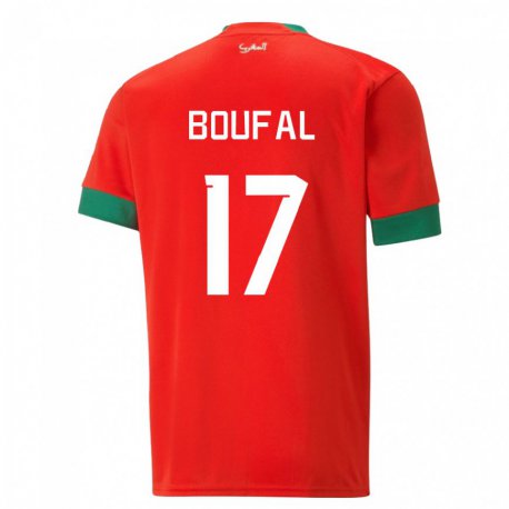 Kandiny Kinderen Marokkaans Sofiane Boufal #17 Rood Thuisshirt Thuistenue 22-24 T-shirt