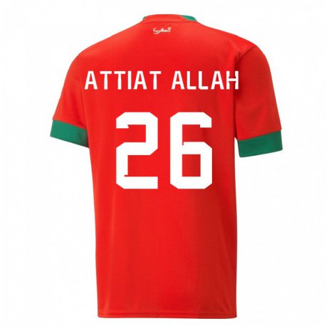 Kandiny Niño Camiseta Marruecos Yahia Attiat-allah #26 Rojo 1ª Equipación 22-24 La Camisa