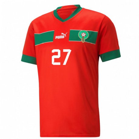 Kandiny Kinder Marokkanische Soufiane Rahimi #27 Rot Heimtrikot Trikot 22-24 T-shirt Österreich