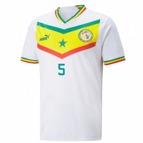 Kandiny Kinder Senegalesische Idrissa Gueye #5 Weiß Heimtrikot Trikot 22-24 T-shirt Österreich